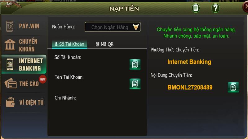 Nạp tiền qua banking B52 game