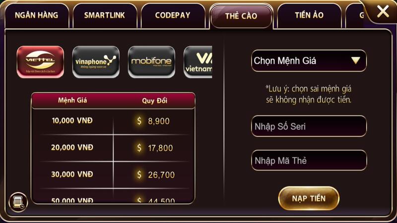 Nạp tiền qua thẻ cào Nhatvip