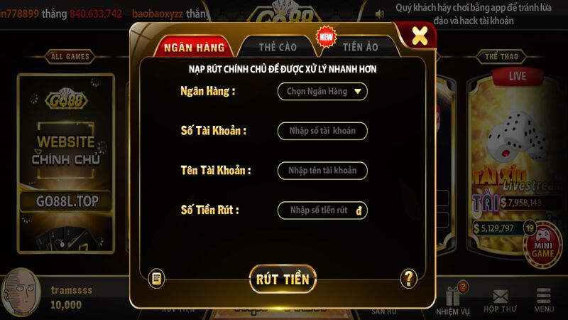 Rút tiền Go88 nhanh chóng