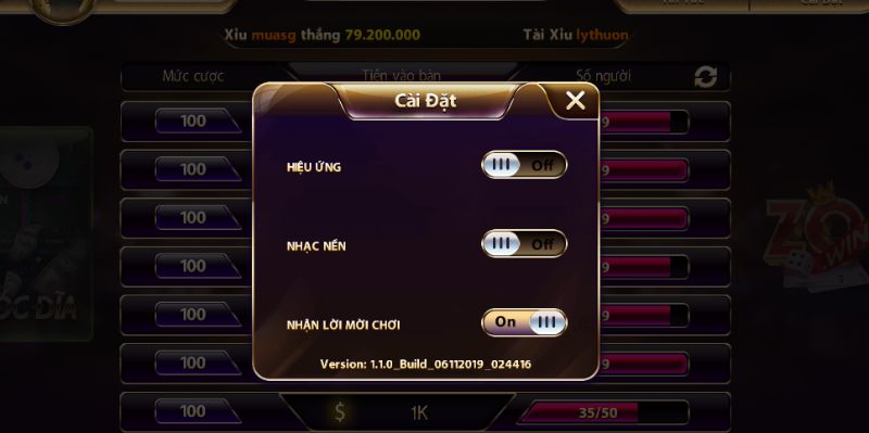 Giao diện game Xóc Đĩa của Zowin được đầu tư kỹ lưỡng