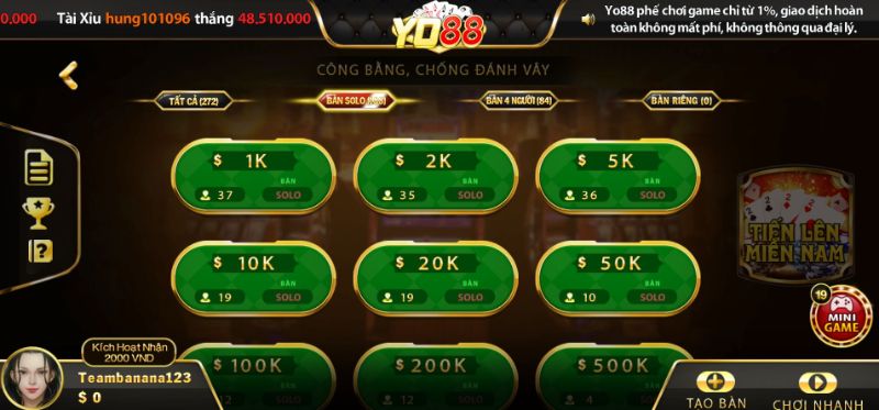 Yo88 có nhiều bàn chơi cho anh em lựa chọn thoải mái