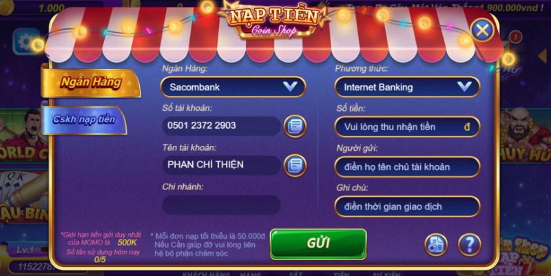 Nạp tiền để bắt đầu chơi