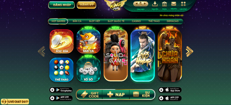 Cổng game bài đổi thưởng KingFun - Xứng danh ông hoàng làng game