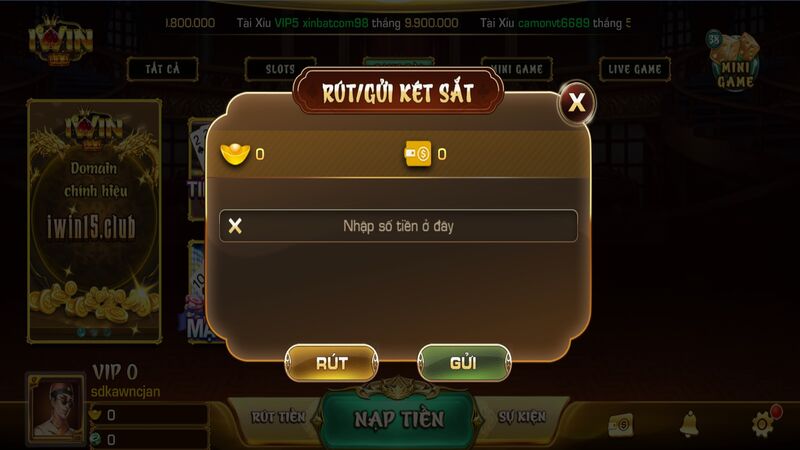 Gửi tiền két sắt Iwin Club