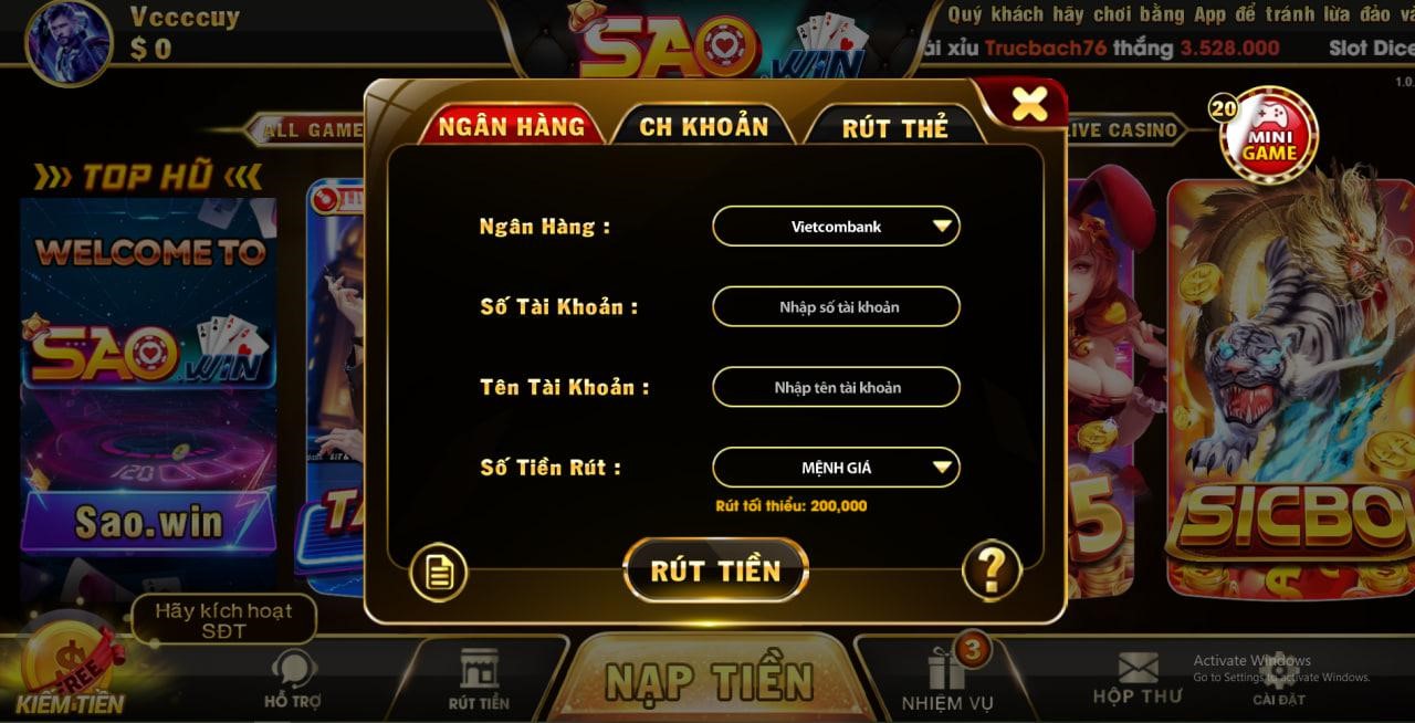 Biểu mẫu rút tiền của cổng game Saowin