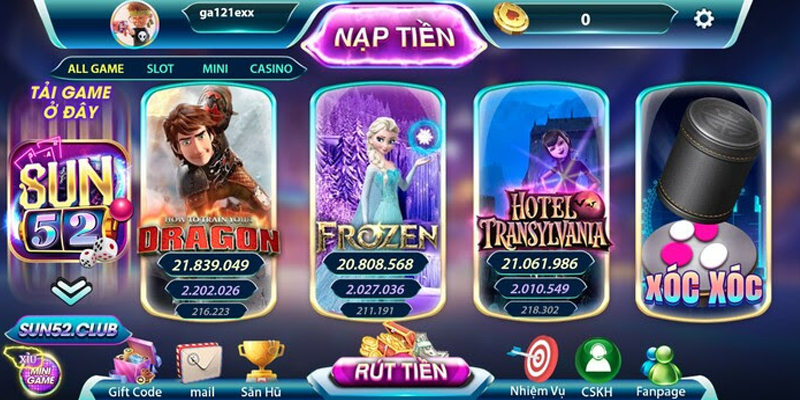 Đa dạng các sản phẩm game bài đổi thưởng sun52